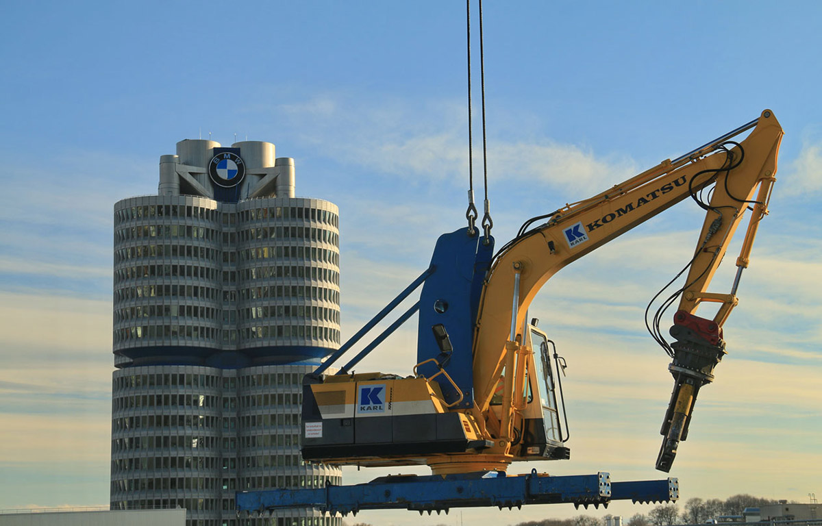 Rückbau BMW Gebäude München aus der Luft durch KARL Bau